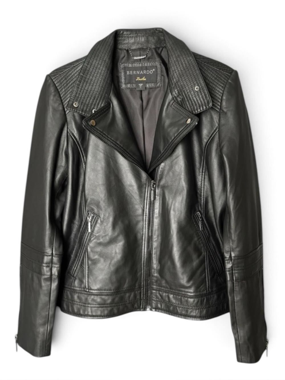 Like New Bernardo Genuine Leather Black Moto Biker Jacket Size L